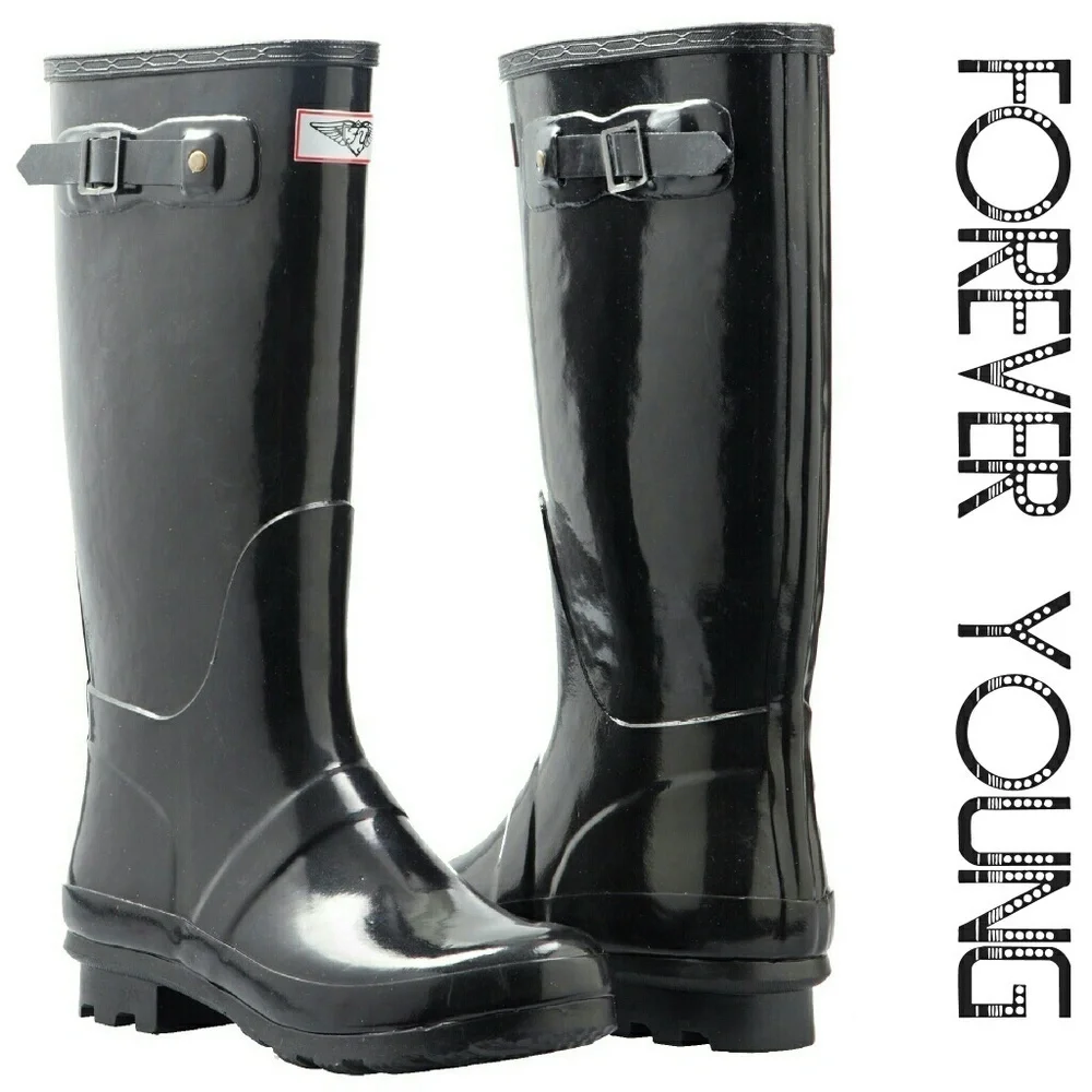 Women's Rainboots, Classic Tall Rain Boots, RB-3106, Black